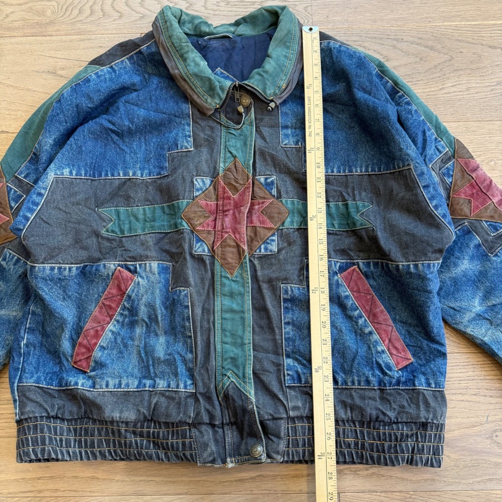 Vintage Concept II Denim‎ Patchwork Bomber Jacket Southwestern Geometric Mens L - Picture 4 of 11
